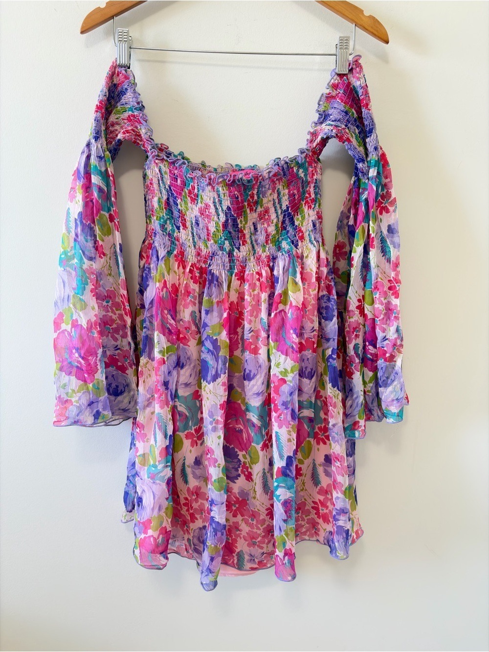 BETSEY JOHNSON VINTAGE 100% SILK FLORAL CHIFFON DRESS Size S - Picture 2 of 10